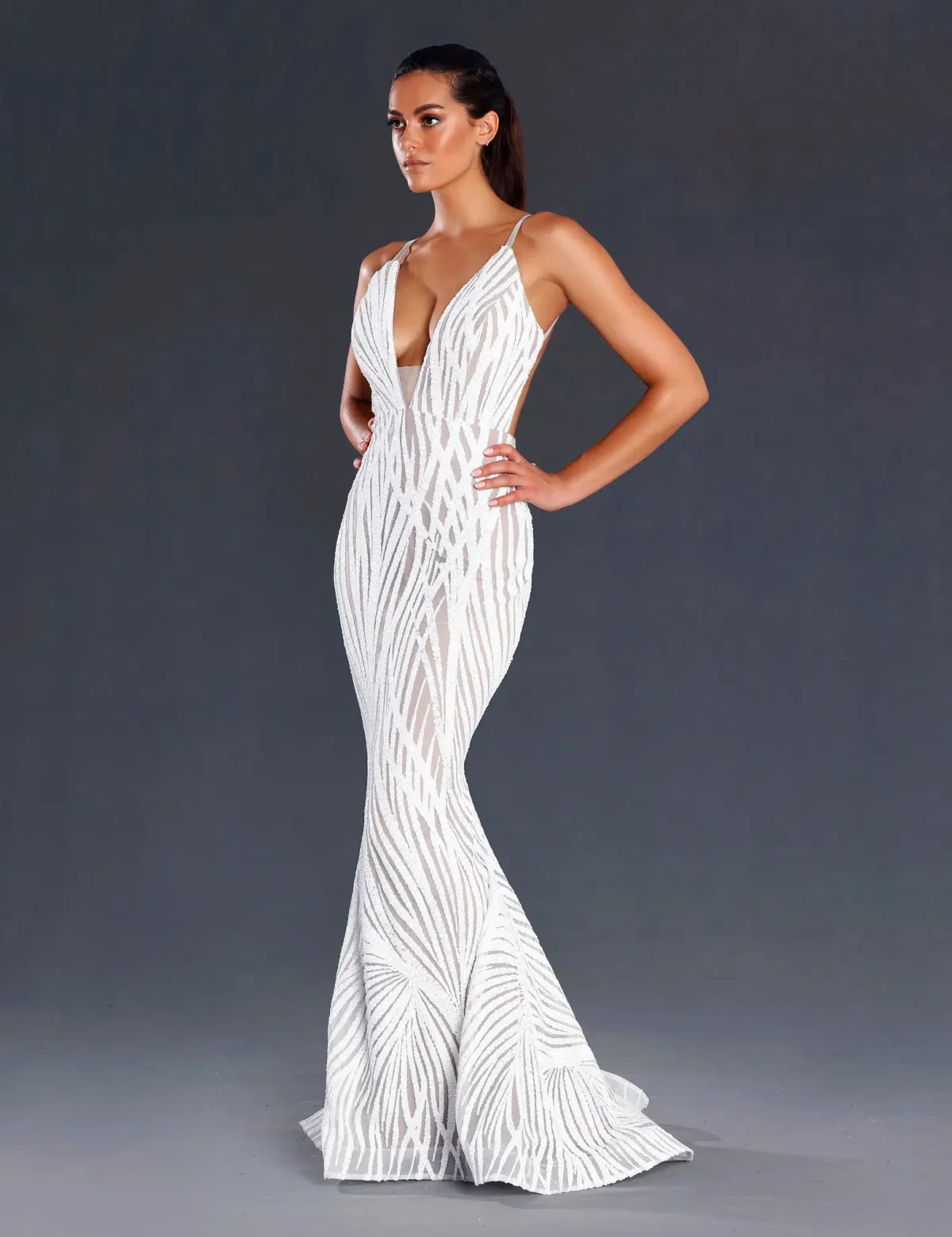 Jadore JX098 Beaded Dress White Size AU 10 for rent on The Volte - main image