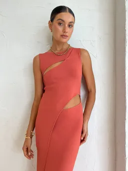 Sir the Label Nadja Cut Out Midi Dress Coral Size 8 for rent on The Volte - image 2