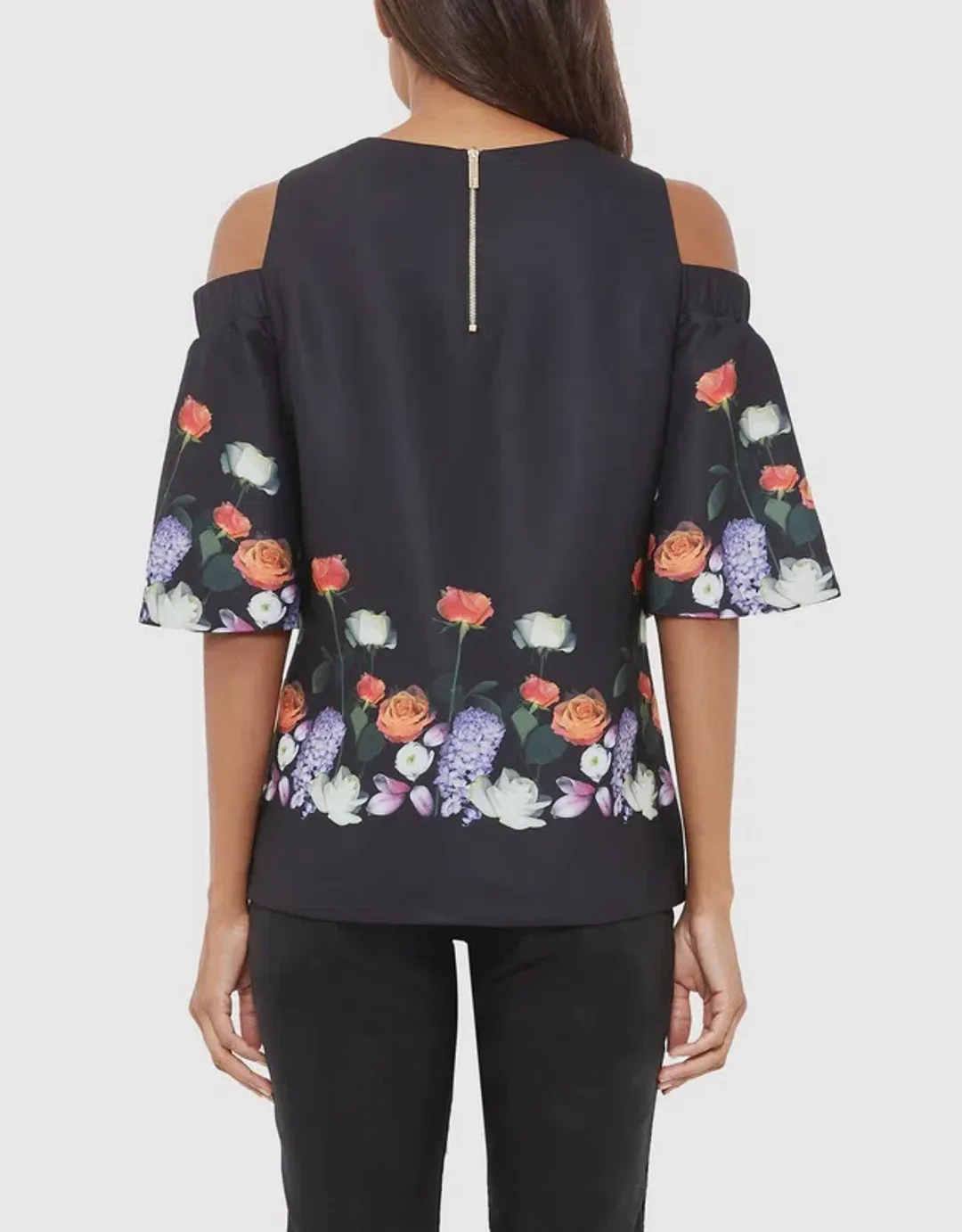 Ted Baker Kensington Amarga Cold-shoulder Top in Black in Size 1/AU 8 for rent on The Volte - main image