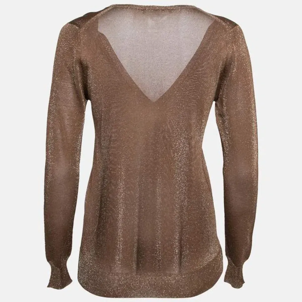 Gucci Lurex Knit V-Neck Sweater in Gold Size 10 - Image 2