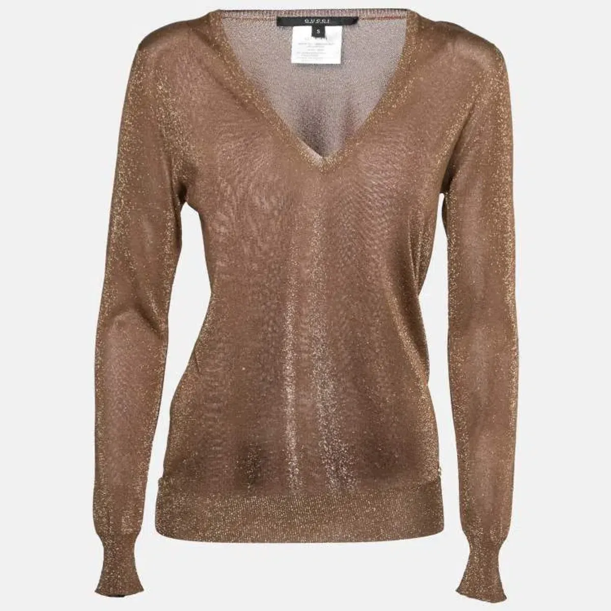 Gucci Lurex Knit V-Neck Sweater in Gold Size 10 - Image 1