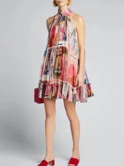 Zimmermann Wavelength High Collar Mini Dress Multi Size 0 / AU 8 for rent on The Volte - image 1