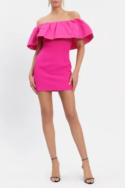 Rebecca Vallance Cecily Off Shoulder Mini Dress Pink Size AU 12 for rent on The Volte - image 1
