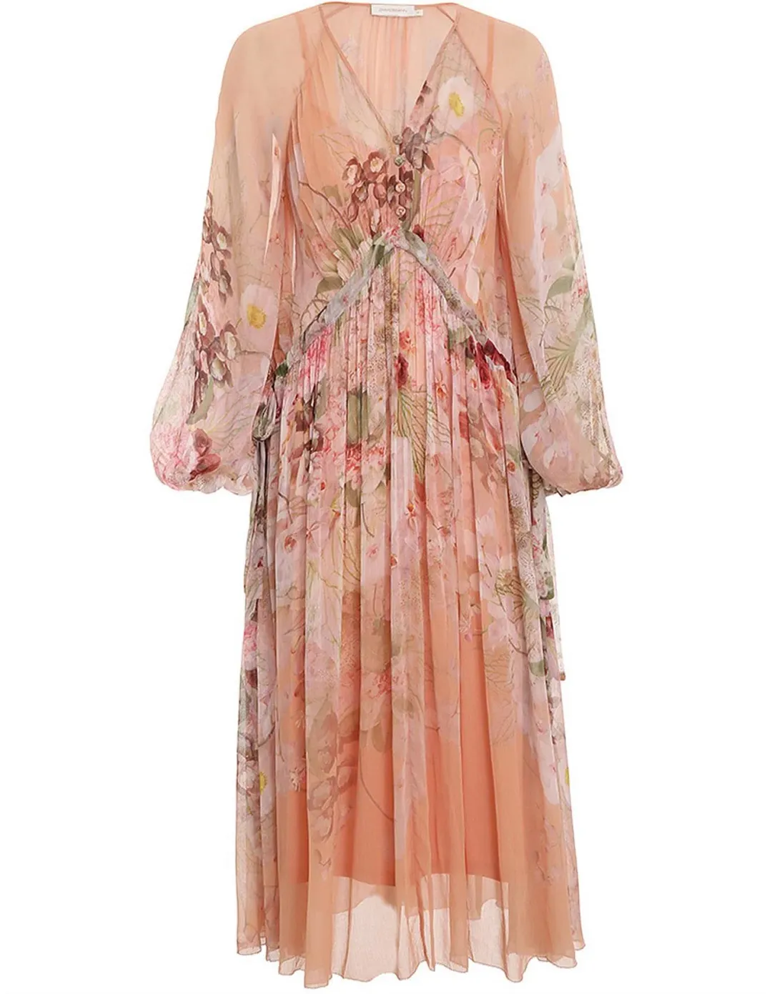 Zimmermann Dancer Drawn Midi Dress Blush Garden Floral Size 3 / AU 14 for rent on The Volte - main image