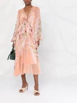 Zimmermann Dancer Drawn Midi Dress Blush Garden Floral Size 3 / AU 14 for rent on The Volte - image 1