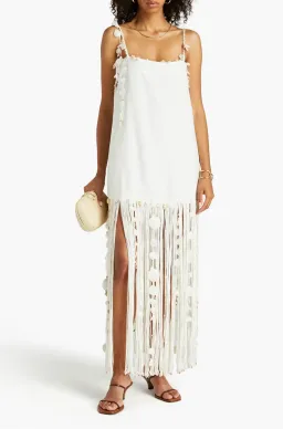 Zimmermann Postcard Fringed Embellished Linen Maxi Dress Ivory Size 0P / Au 6P for rent on The Volte - image 1