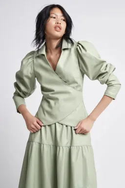 Aje Idyllic Wrap Top and Skirt Set Dusty Sage Green Size 6 for rent on The Volte - image 4