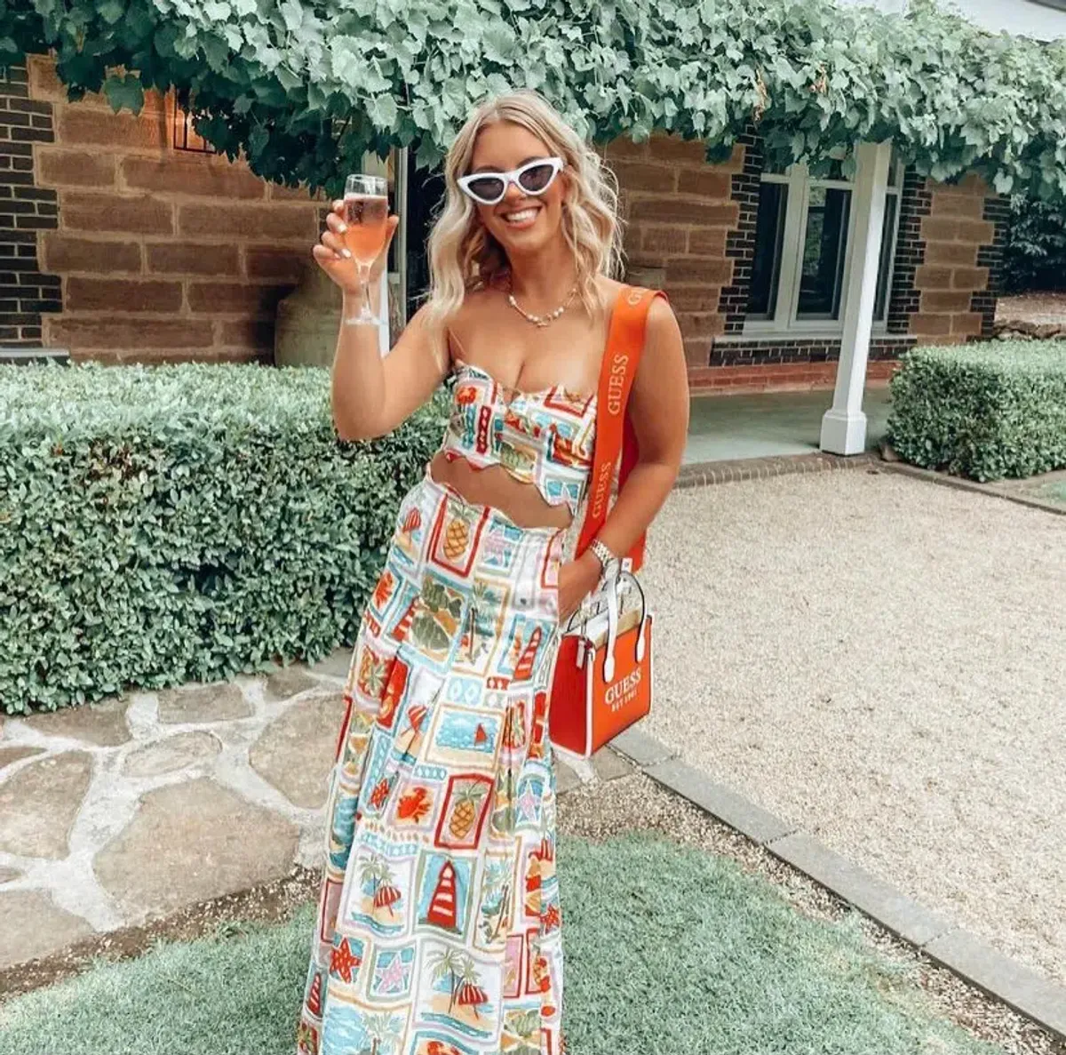 By Nicola Sea Change Top & Maxi Skirt In Summer Vacation Print Size AU 8 - Image 3