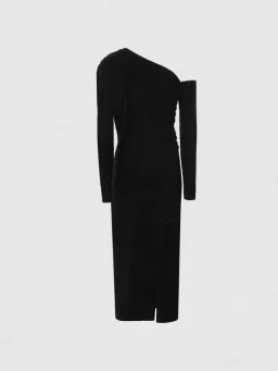 Reiss Bella Asymmetrical Neck Velvet Dress in Black Size AU 6 for rent on The Volte - image 3
