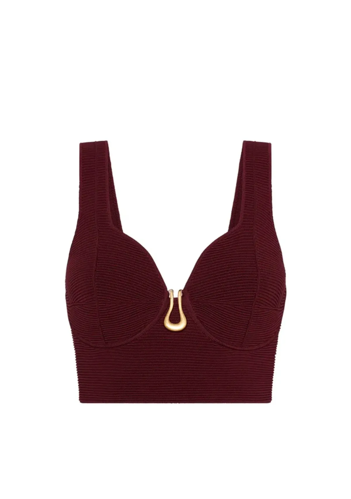 Aje Clay Sculptural Knit Bralette Burgundy Size AU 8 - Image 4