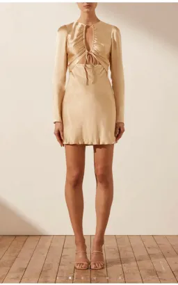 Shona Joy Felicity Long Sleeve Cut Out Front Mini Dress Porcini Cream Size AU 14 for rent on The Volte - image 1