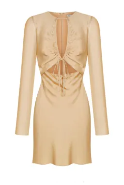 Shona Joy Felicity Long Sleeve Cut Out Front Mini Dress Porcini Cream Size AU 14 for rent on The Volte - image 4