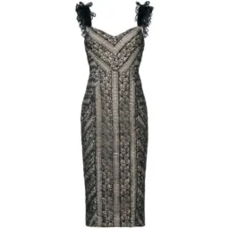 Rebecca Vallance Lou Lou Ruffle Pencil Midi Dress Lace Embroidered Black Size AU 8 for rent on The Volte - image 3