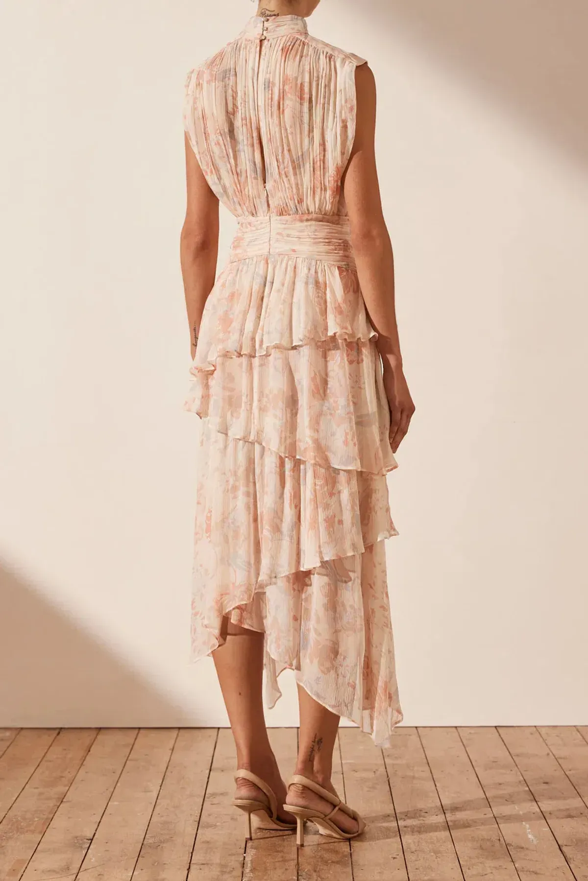 Shona Joy High Neck Midi Dress Faye Sleeveless Ruched Midi Dress in Blush Size AU 6 - Image 3