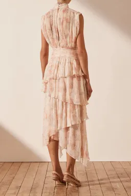 Shona Joy High Neck Midi Dress Faye Sleeveless Ruched Midi Dress in Blush Size AU 6 for rent on The Volte - image 3