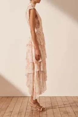 Shona Joy High Neck Midi Dress Faye Sleeveless Ruched Midi Dress in Blush Size AU 6 for rent on The Volte - image 2