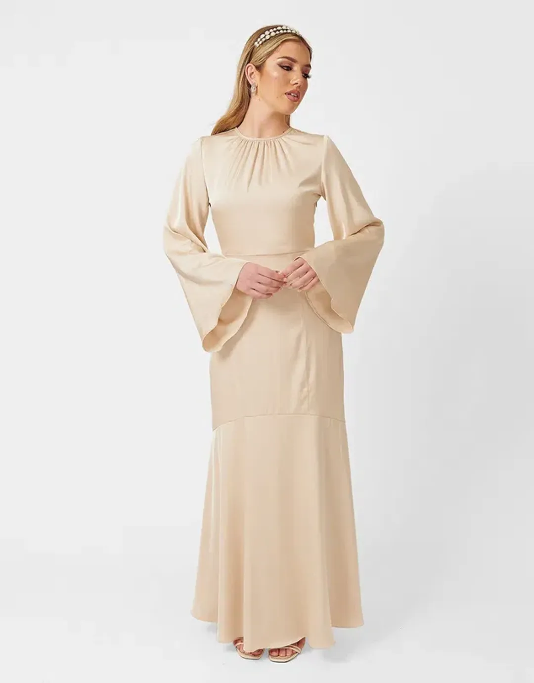 Twiice Boutique Liana Satin Maxi Dress Champagne Size 8 for rent on The Volte - main image