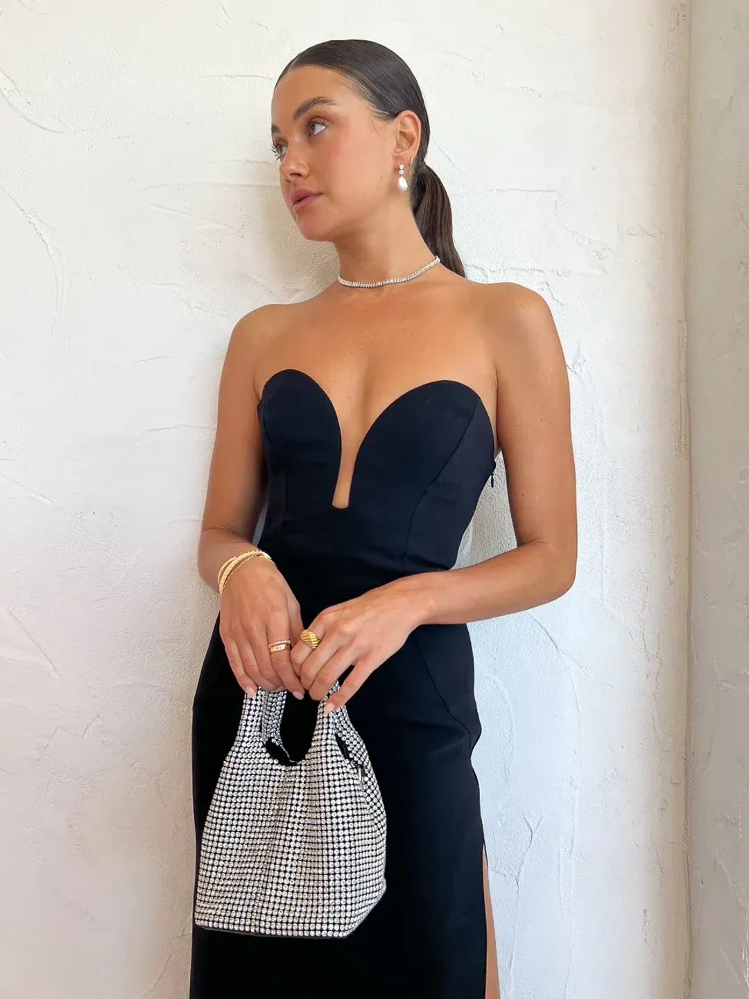 By Johnny Ginny Scoop Split Midi Dress Black Size 8 / S for rent on The Volte - main image