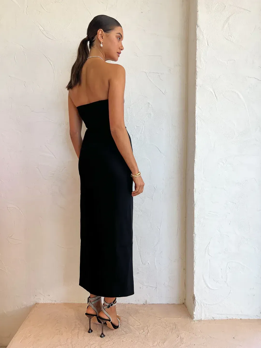 By Johnny Ginny Scoop Split Midi Dress Black Size 8 / S for rent on The Volte - main image