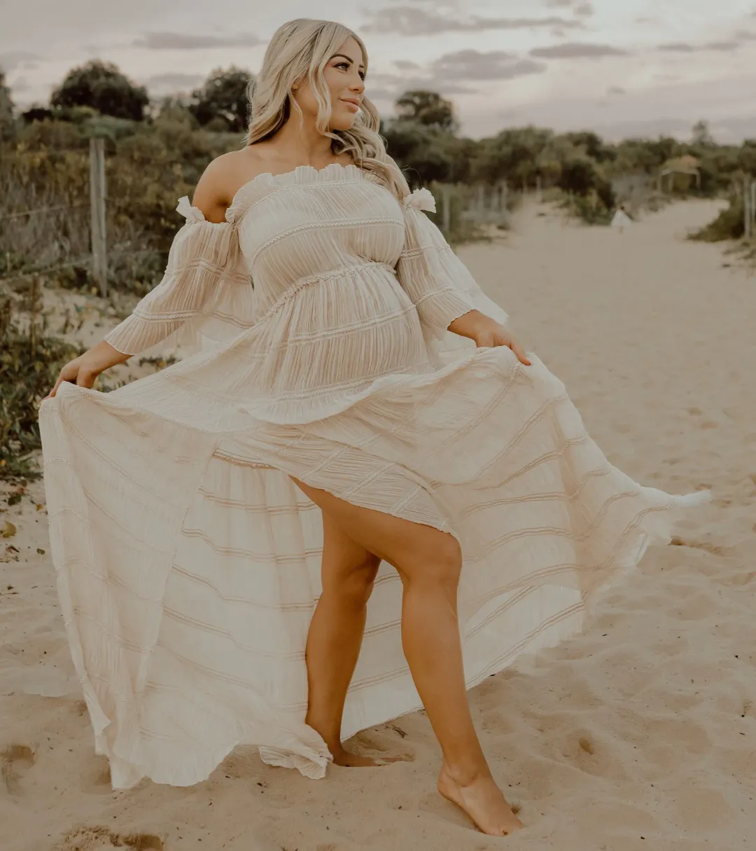 We Are Reclamation Chiffon Delight Gown Beige One Size Fits Most for rent on The Volte - main image