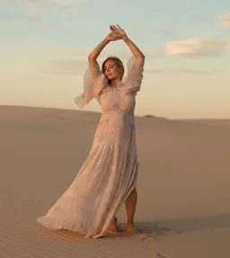 We Are Reclamation Chiffon Delight Gown Beige One Size Fits Most for rent on The Volte - image 6