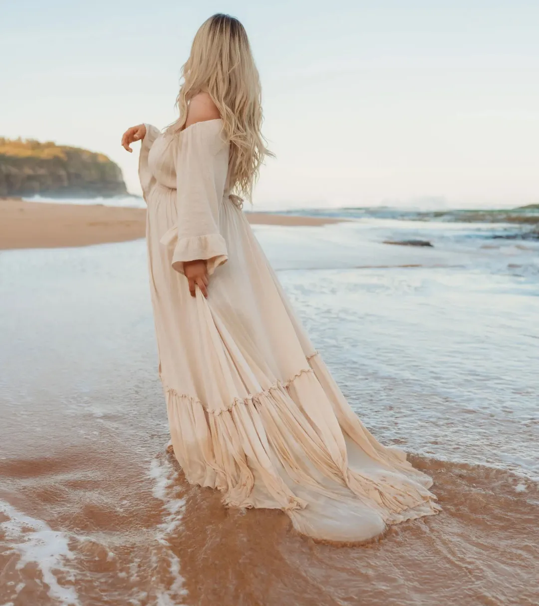 We Are Reclamation Ruffle Me Open Gown Beige Size 22 for rent on The Volte - main image