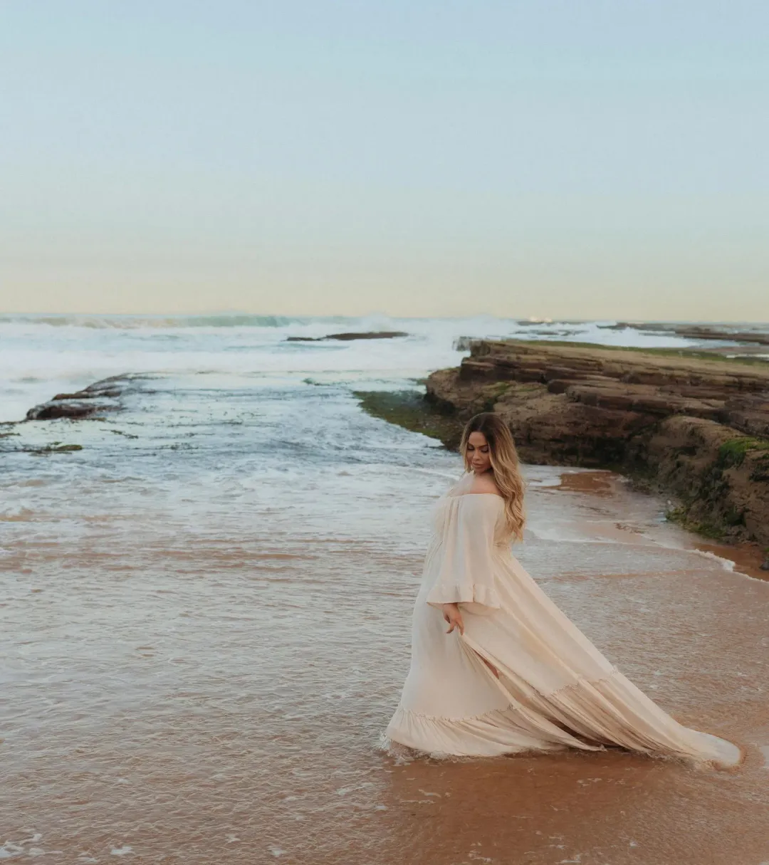 We Are Reclamation Ruffle Me Open Gown Beige Size 22 for rent on The Volte - main image