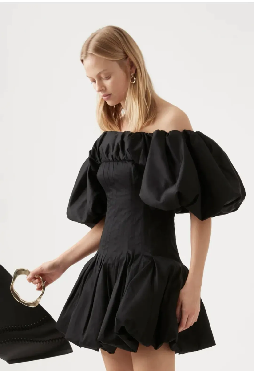 Aje Arles Off the Shoulder Mini Dress Black Size AU 8 for rent on The Volte - main image