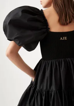 Aje Casa Puff Sleeve Mini Dress Black Size AU 8 for rent on The Volte - image 3