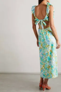 Zimmermann High Tide Frilled Midi Dress Floral Green Size 4 /AU 16 for rent on The Volte - image 3