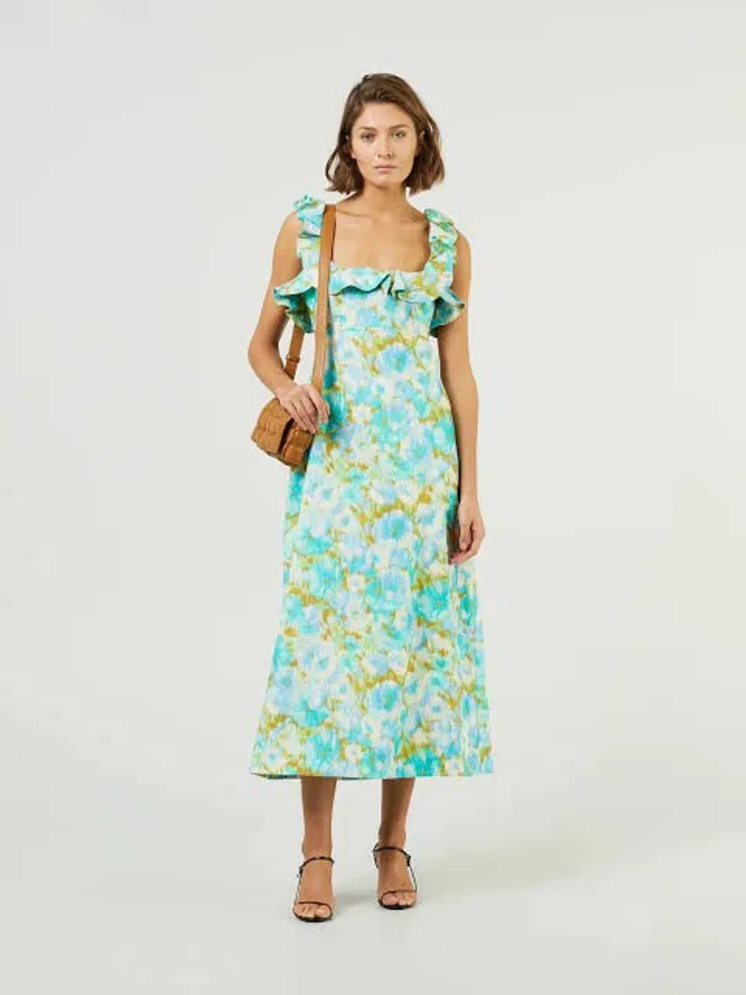 Zimmermann High Tide Frilled Midi Dress Floral Green Size 4 /AU 16 for rent on The Volte - main image