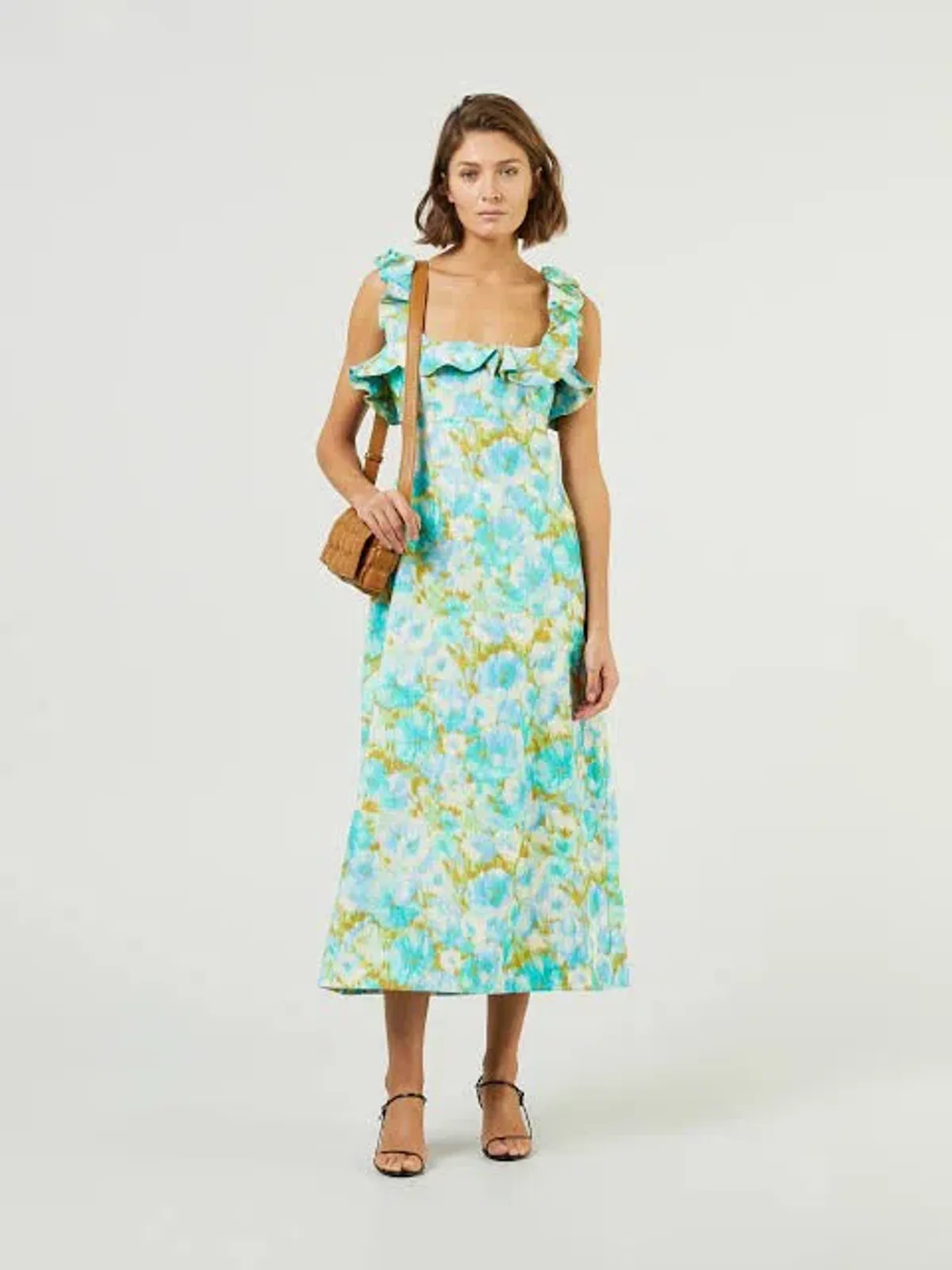 Zimmermann High Tide Frilled Midi Dress Floral Green Size 4 /AU 16 for rent on The Volte - main image