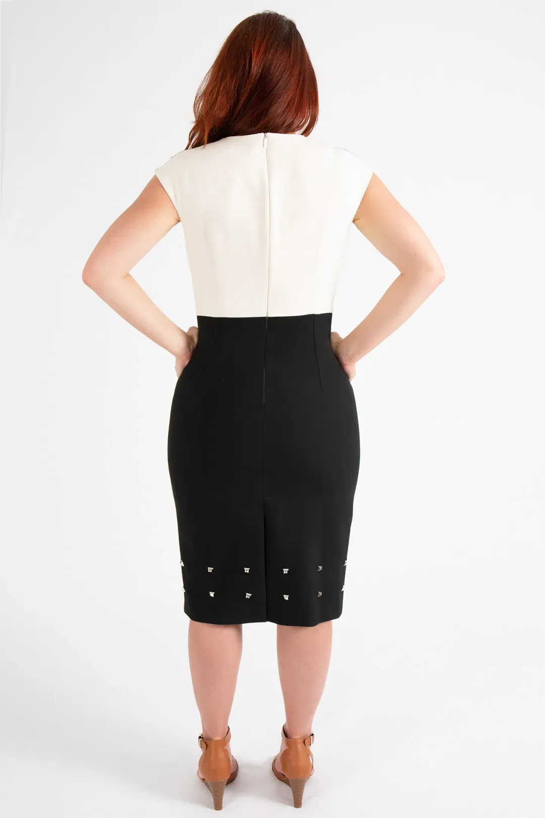 Hugo Boss Colour-Blocked Dress with Stud Trim Black Size 10 for rent on The Volte - main image