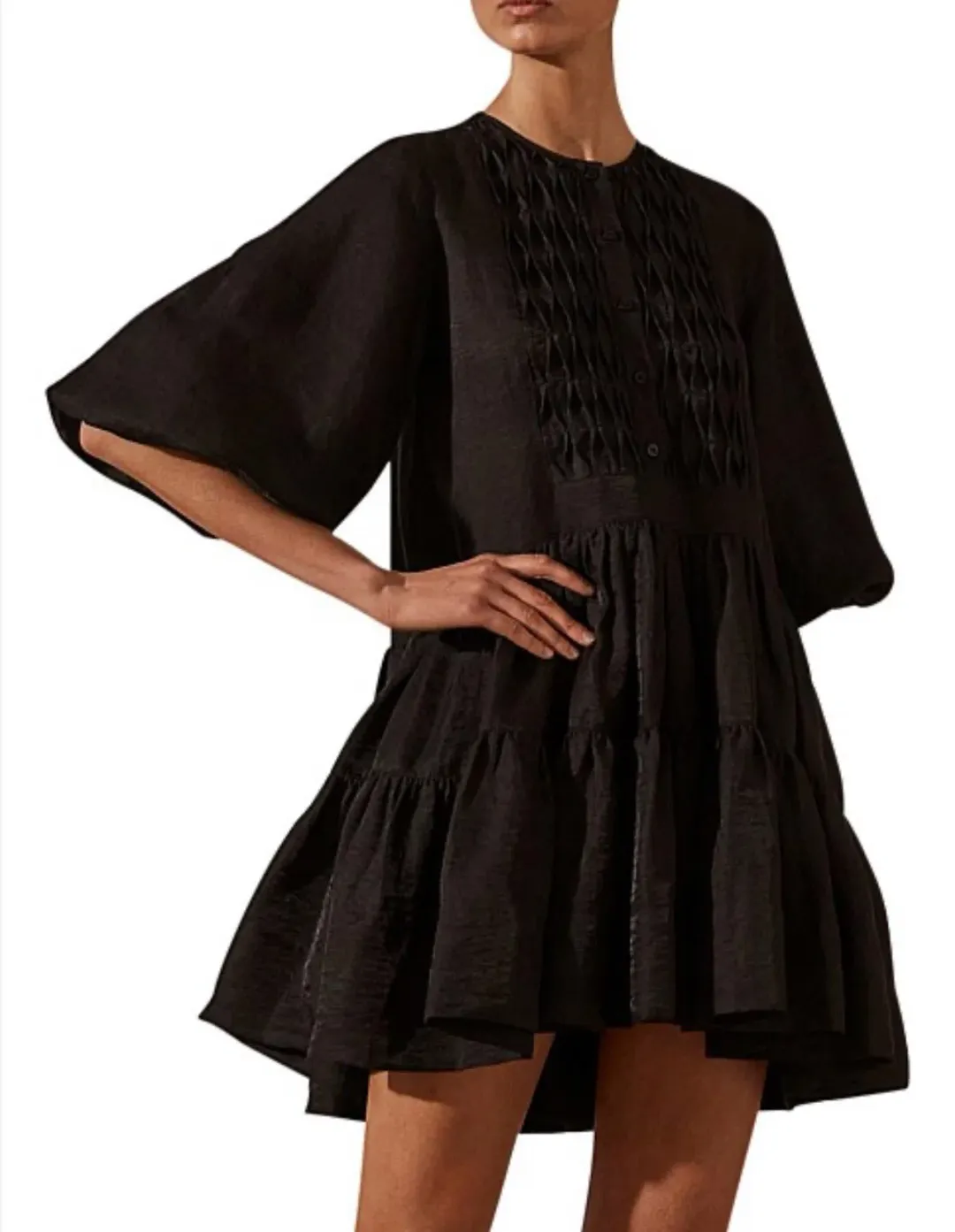 Shona Joy Margaux Tuxedo Shirt Mini Dress Black Size 6 for rent on The Volte - main image