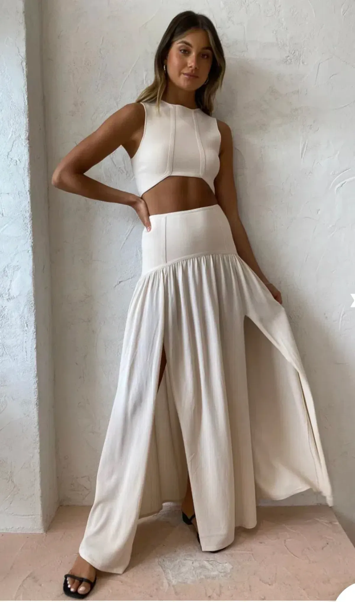 Bec & Bridge Amalia Knit Crop Top & Maxi Skirt Set in Cream Size 6 - Image 3
