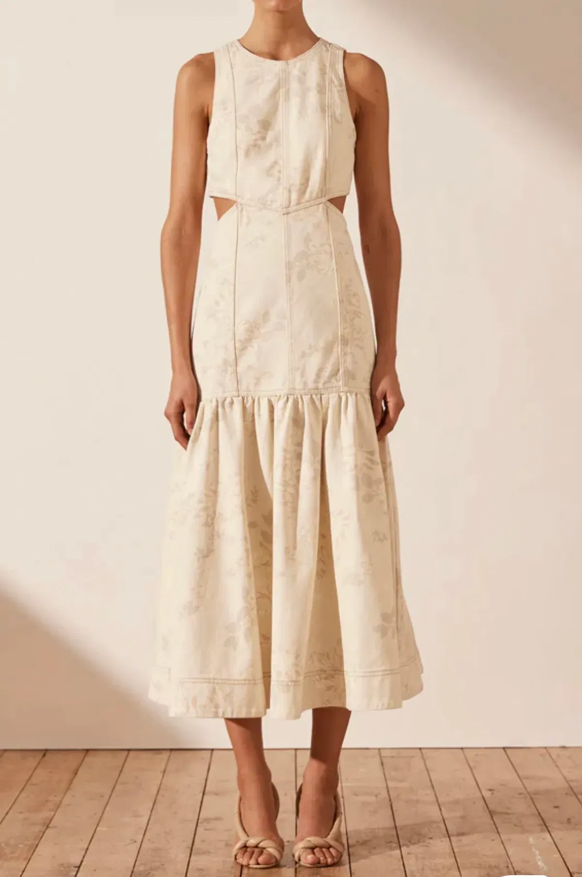 Shona Joy Monica Panelled Cut Out Midi Dress Cream Size 8 - Image 1