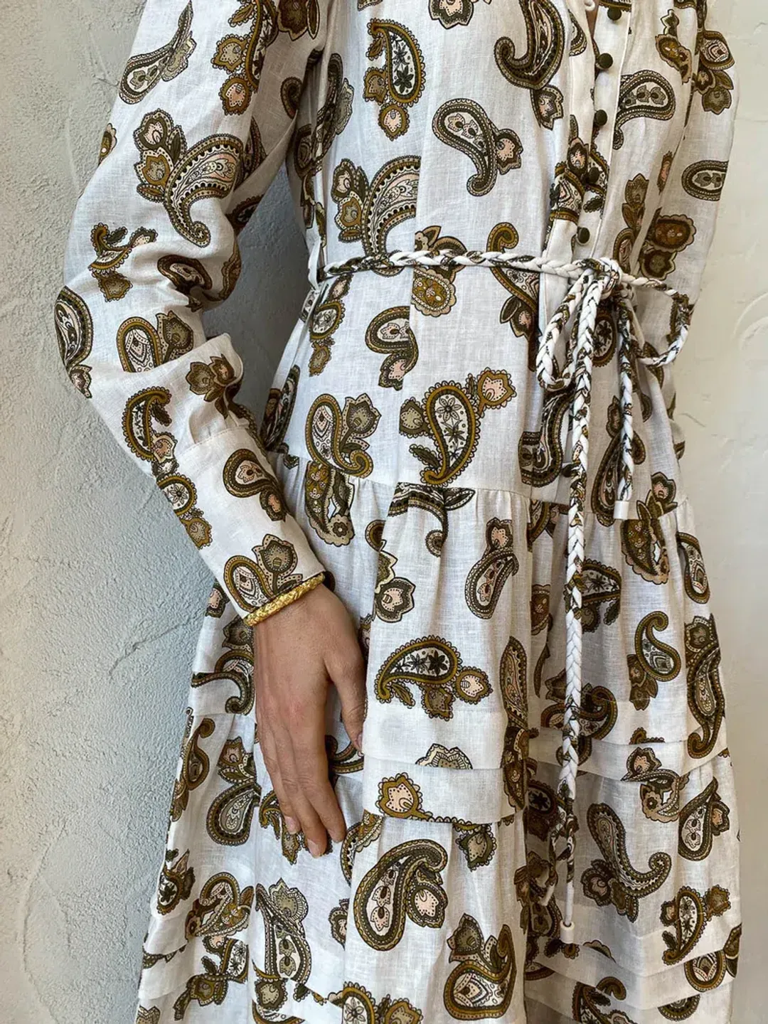 Alemais Mia Paisley Linen Midi Dress Cream Paisley Size 6 for rent on The Volte - main image
