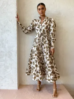 Alemais Mia Paisley Linen Midi Dress Cream Paisley Size 6 for rent on The Volte - image 1