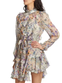 Zimmermann Tama Ruffle Mini Dress in Diamond Splice Floral Size 0/AU 8 for rent on The Volte - image 2