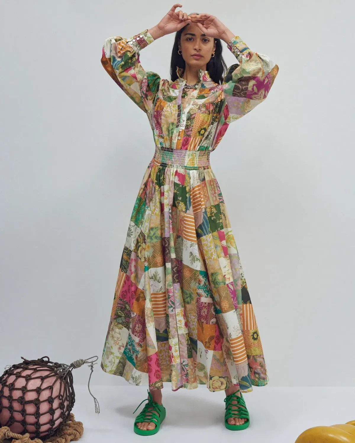 Alemais Hattie Patchwork Midi Dress Multi Print Size 8 - Image 1