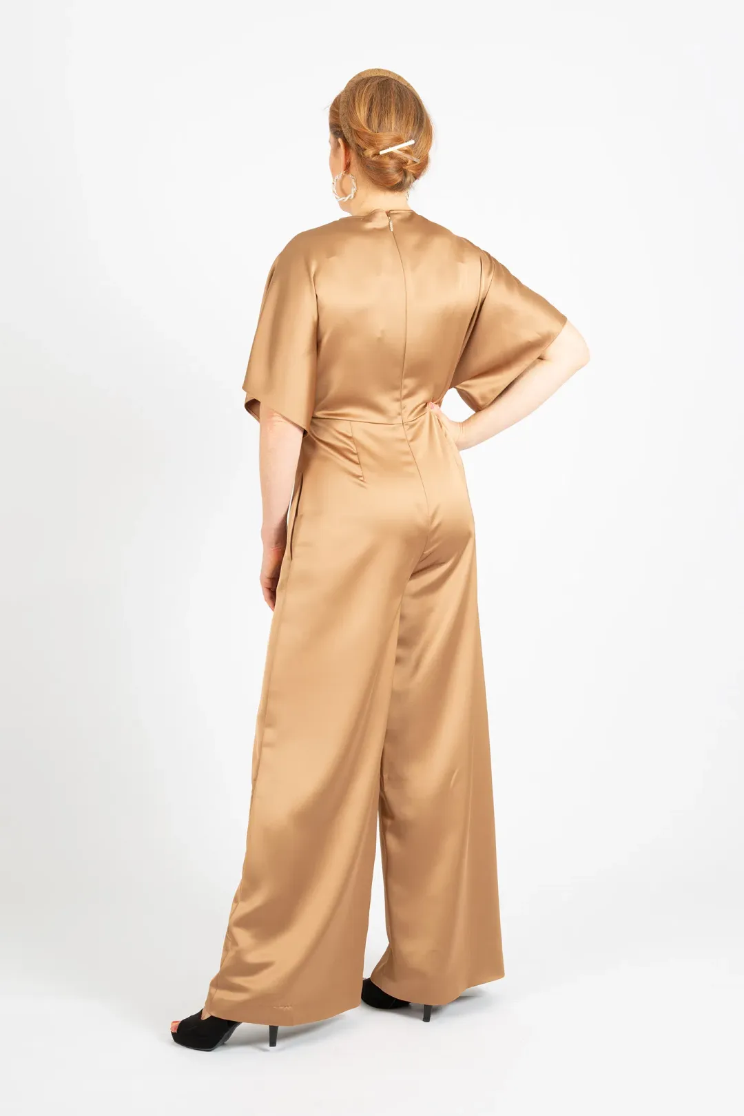 Hugo Boss Short-Sleeved Slim Fit Jumpsuit in Satin Gold Size 10 for rent on The Volte - main image