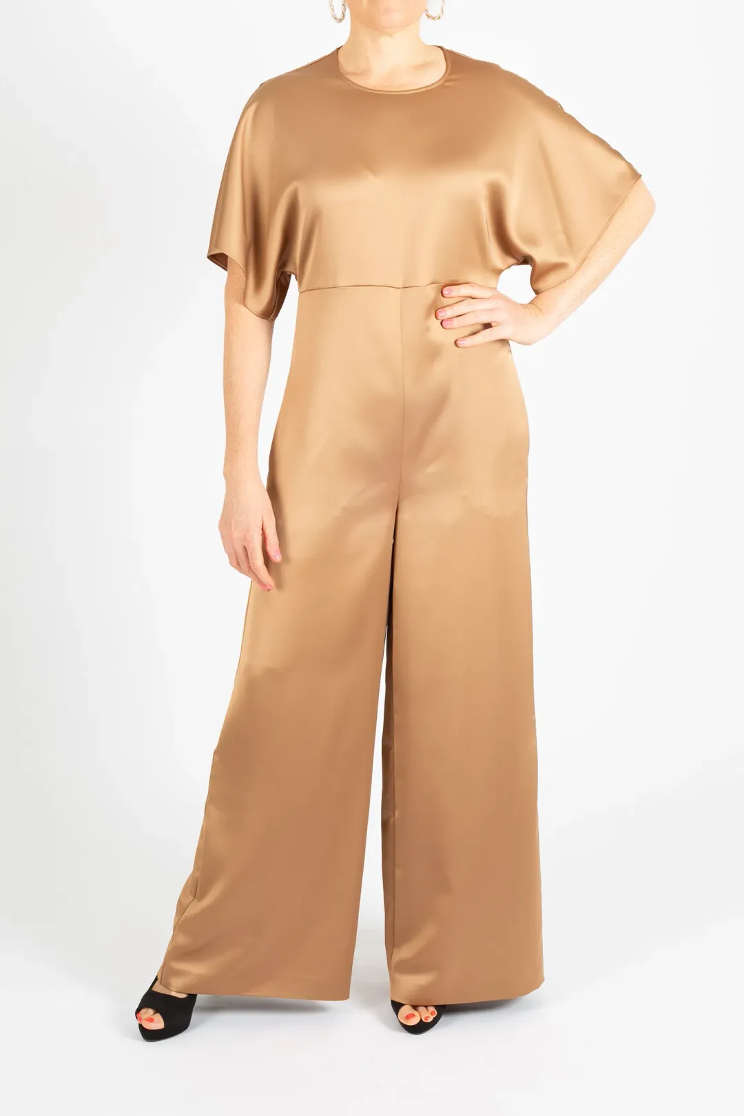 Hugo Boss Short-Sleeved Slim Fit Jumpsuit in Satin Gold Size 10 for rent on The Volte - main image