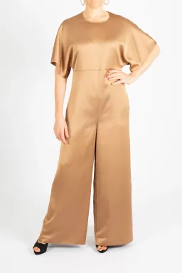 Hugo Boss Short-Sleeved Slim Fit Jumpsuit in Satin Gold Size 10 for rent on The Volte - image 1