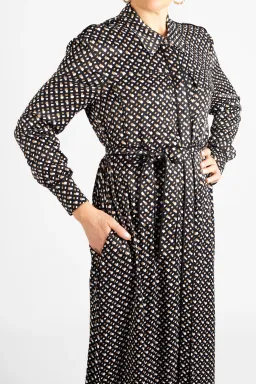 Hugo Boss Long-Sleeved Shirt Dress in Monogram-Print Fabric Patterned Size 10 for rent on The Volte - image 5