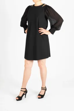 Hugo Boss Relaxed-fit Long-Sleeved Dress with Cut-Out Details Black Size 8 for rent on The Volte - image 1