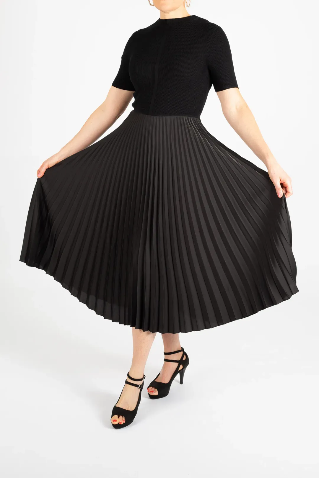 Hugo Boss Plissé Pleats Dress with Knitted Top Black Size M for rent on The Volte - main image