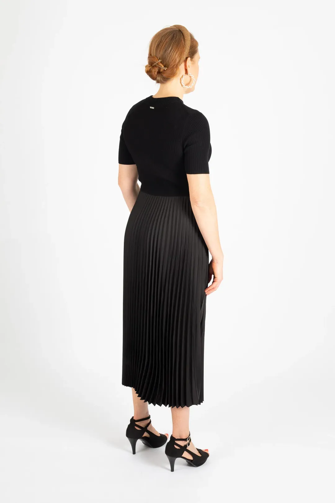 Hugo Boss Plissé Pleats Dress with Knitted Top Black Size M for rent on The Volte - main image