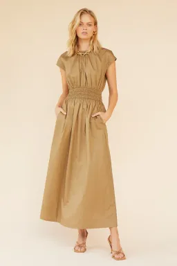 Suboo Rosanna Shirred Waist Long Dress Brown Size AU 8 for rent on The Volte - image 1