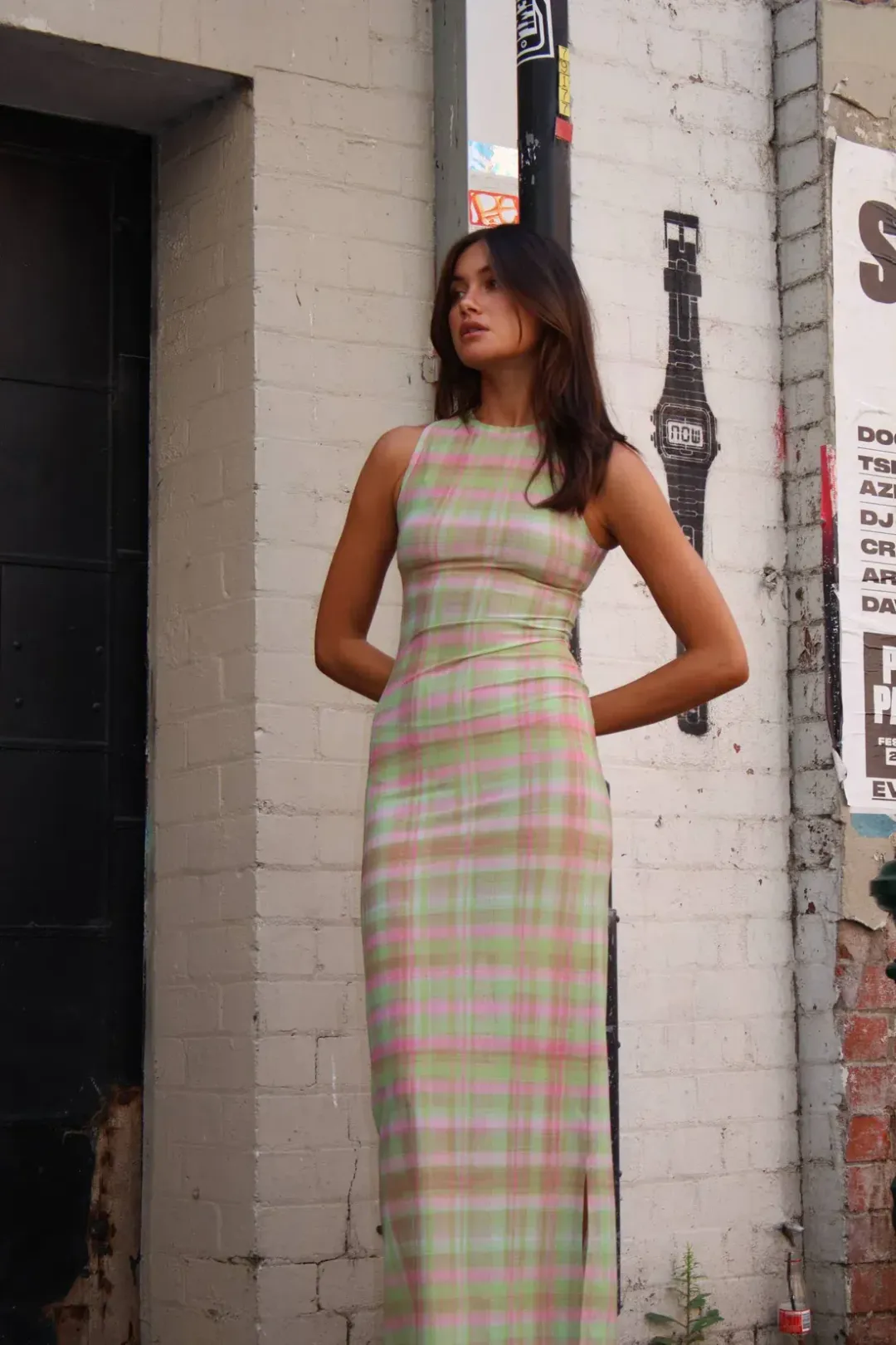 With Harper Lu Plaid Mesh Maxi Dress Multi-colored Size Small / AU 6 for rent on The Volte - main image