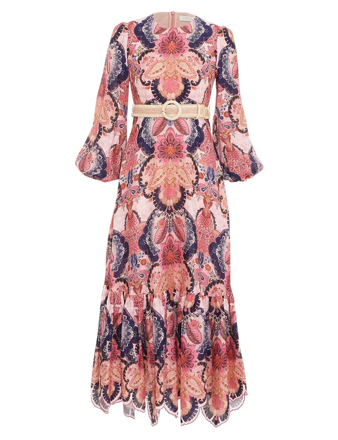 Zimmermann The Laurel Billow Emb Midi Dress in Navy Baroque Floral Size 2 /Au 12 for rent on The Volte - main image